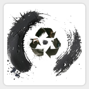 Earth Day: The Recycle Logo in the center of a Japanese Sumi Brush Enso (eternal circle) Magnet